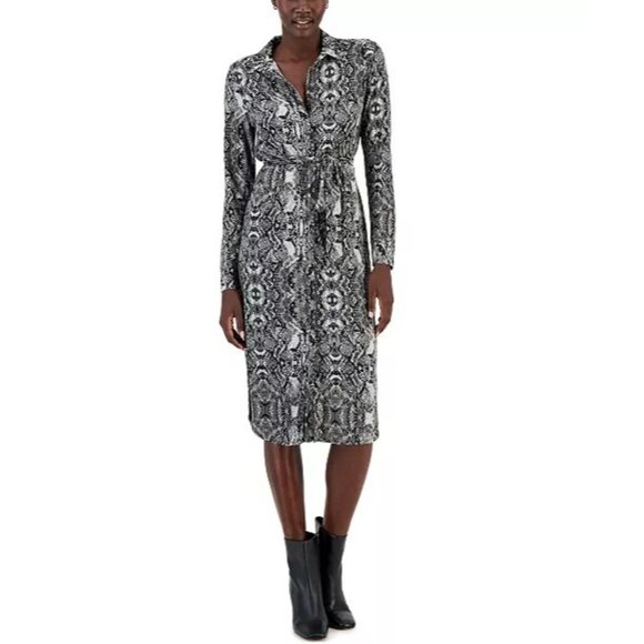 INC International Women's M Snake-Print Belted Shirtdress,Created for Macy's - Picture 2 of 13